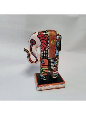 Hand-Painted Abstract Elephant Figurine, 6" Multicolor Decorative Accent Piece